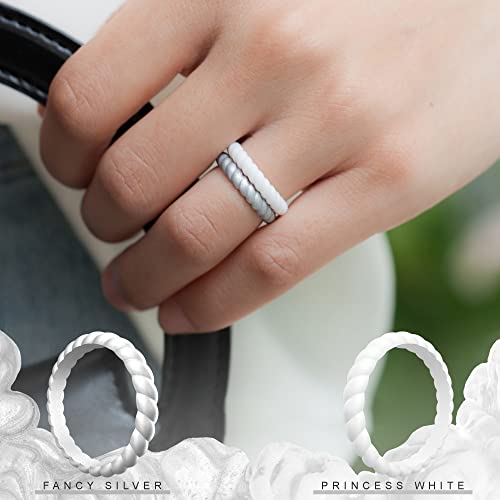 Thunderfit Thin Braided Silicone Wedding Rings For Women (Bronze, Rose Gold, Silver, White, 9.5-10 (19.8Mm)) #TOP4