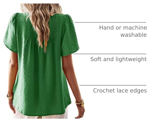 Image of Falechay Womens Summer Tops Crewneck Short Sleeve Shirts Casual Chiffon Blouses Flowy Lace Hem Boho Clothing Trendy 2026