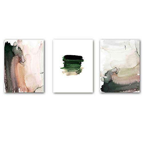 Mur art aquarelle image nordique 3 pièces | Peinture abstrait vert blanc gris de 60x80cm