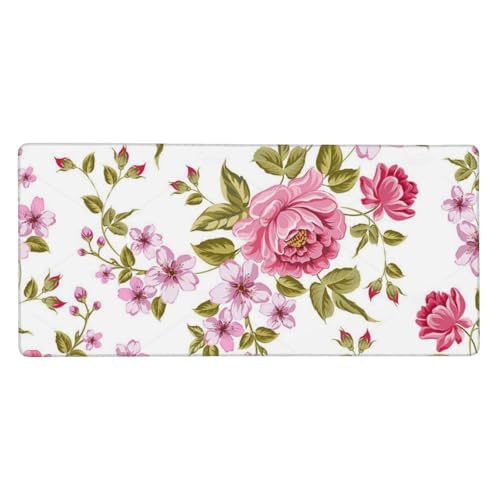 Tapis de souris grand format pivoines rose paille pour décorer son espace bureau de télétravail