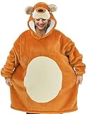 LASSUPIN Teddy Brown Bear Wearable Blanket Sweatshirt Sherpa Oversized Hoodie TV-Blanket with Sleeve