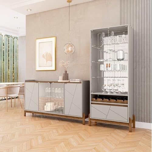 Conjunto Cristaleira Bari e Buffet Bari Off White/Cedro