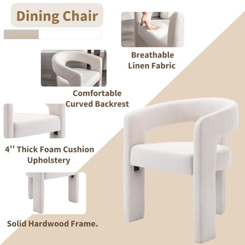 Image of HNY Modern Barrel Kitchen & Dining Room Chairs Set of 4, Linen Upholstered Accent Chairs with Arm, 18.5'' Wide Side Armchair Vanity Chairs for Living Room Bedroom Makeup Small Spaces, Ivory
