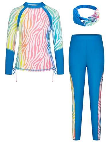 Image of GRACE KARIN Girls Long Sleeve Swimsuit Two Piece Rashguard Floral Swimwear 6-14Y