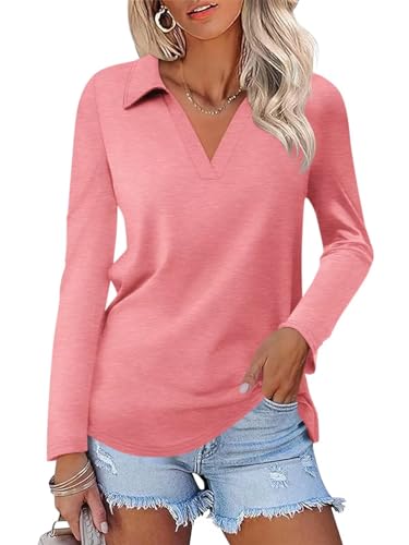 Camiseta polo de manga larga mujer cuello en V suave transpirable ORANDESIGNE