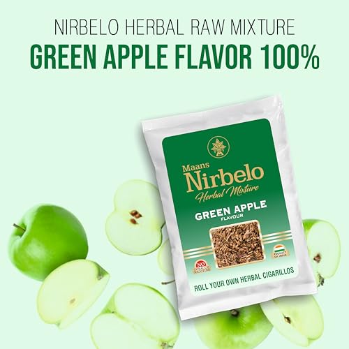 Nirbelo Roll Your Own Green Apple Flavoured Herbal Raw Mixture, 100% Tobacco Free & Nicotine Free for Quit Smoking, 35 Gram, Pack of 1 - Thumbnail 2