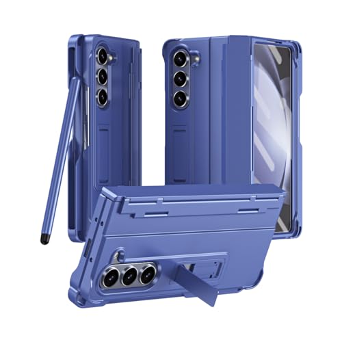 Coque Samsung Galaxy Z Fold 5 avec stylet et porte-stylo intégrés de couleur bleue