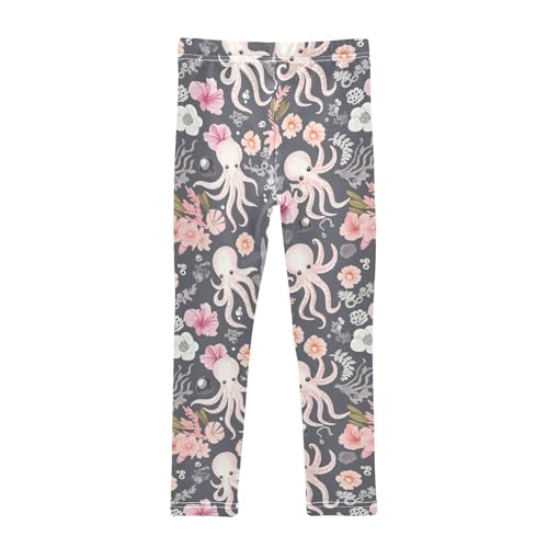 Wusikd Octopus Flowers Girls' Leggings Toddler Doodles Pink Kids Yoga Pants Dance Active Tights 4T2