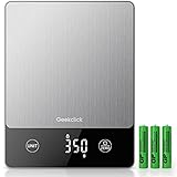 Geekclick Food Scale, Digital Kitchen Scale Weight Grams and Oz/Ounces, Kitchen Tools for Baking, Cooking, Meal Prep, Weight Loss, 1g/0.1oz Precise Graduation, Stainless Steel and Tempered Glass