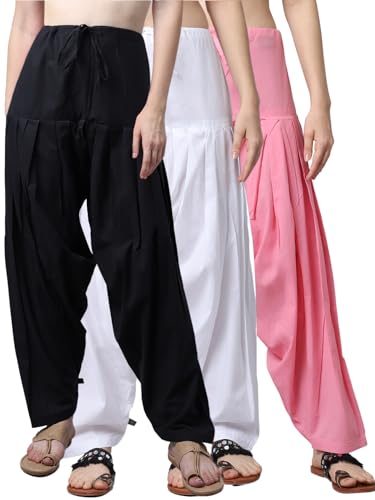 Image of Pistaa's Women's Regular Fit High Rise Combo of 3 Solid Pure Cotton Patiala Salwar