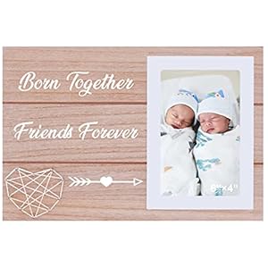Twin Baby Picture Frame Gift for New Mom Dad Couple – Photo Frame Gift for Dad Mom Of Twins – Born Together Friends Forever – Twins Baby Gift for Mother Father