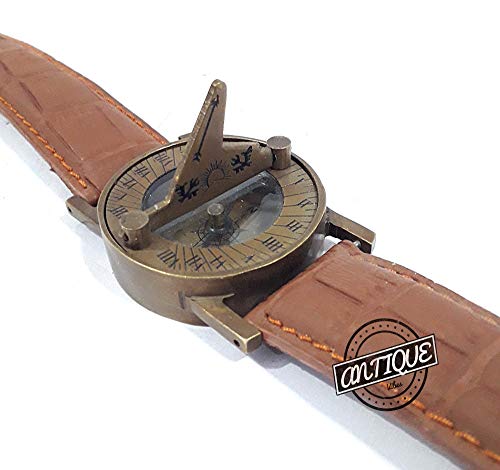 Vintage Sundial Compass with Leather Strap Retro Antique Watchess Band Compass Nautical Travel Wear Handmade Article - Image 3