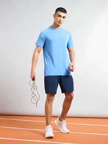 Image of TECHNOSPORT Men's Solid T-Shirt COTFLEX Quick Dry Slim Fit Round Neck Sports Tee for Gym Running Casual Wear UPF50+ Anti Odour