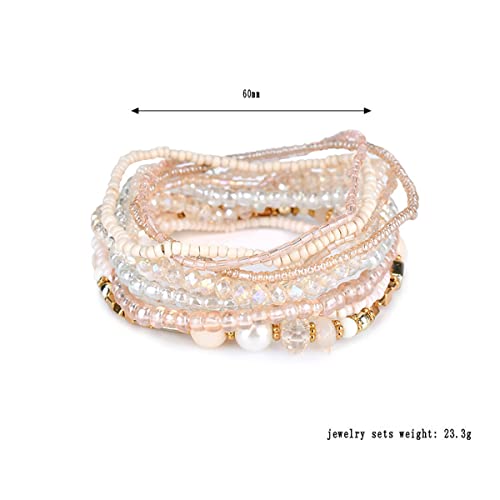 Pingyongchang Bohemian Stackable Bead Bracelets for Women Multilayer Stretch Bangles Bracelet Set Handmade Multicolor Crystal Beaded Bracelets Set Boho Charms Jewelry3
