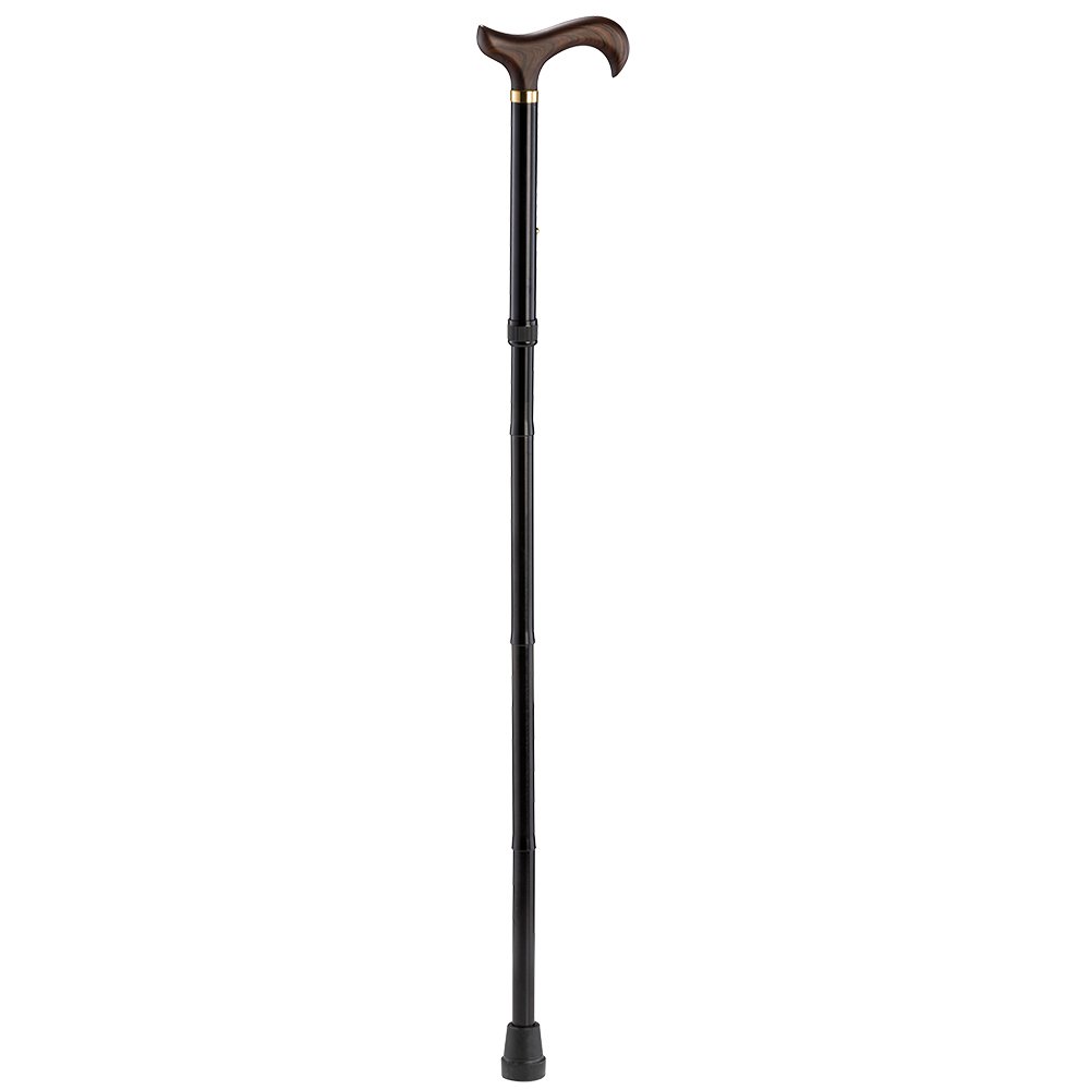 Ossenberg - Faltbarer Leichtmetallstock mit Derbygriff aus Holz - Gehhilfe - Gehstock - Teleskopstock - hohe Belastbarkeit - höhenverstellbar - klappbar - faltbar auf 30 cm - schwarz