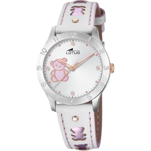LOTUS Reloj Niña Analógico de Acero Inoxidable y Cuero Blanco