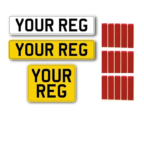 2D,3D,4D Registration Number Plates with Double Sided Sticky Pads, Premium Quality 100% MOT/ROAD Legal Car Number Plates Pair UK- Passed Plates`(Standard - Square)