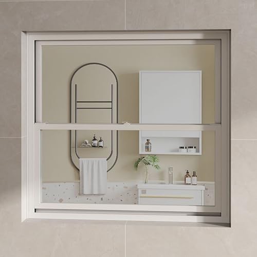 Ventana Corredera de Aleación de Vidrio Templado Doble y Malla de Fibra de Vidrio, Silenciosa, Reemplazo para Hogar, Cocina, Cobertizo, Garaje y Espacios Interiores(White,72x36in/183x91.5cm)