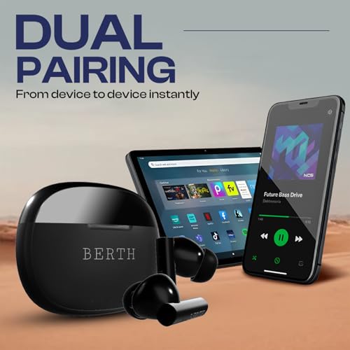 Image of BERTH X50 Wireless Earbuds 45H Playtime, Dual Pairing, 13mm Speakers, ENC, IPX5, 45ms Low Latency True Wireless Bluetooth, Fast Charging