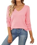 Qualfort Women'S 100% Cotton V-Neck Sweater, Basic Lightweight Long Sleeve Pullover Pink Medium