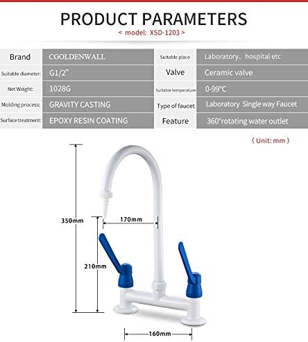 Miniatura 6 de CGOLDENWALL Grifo de laboratorio industrial para fregadero de laboratorio, boquilla de un solo orificio, mezcla caliente y fría, grifo de agua para