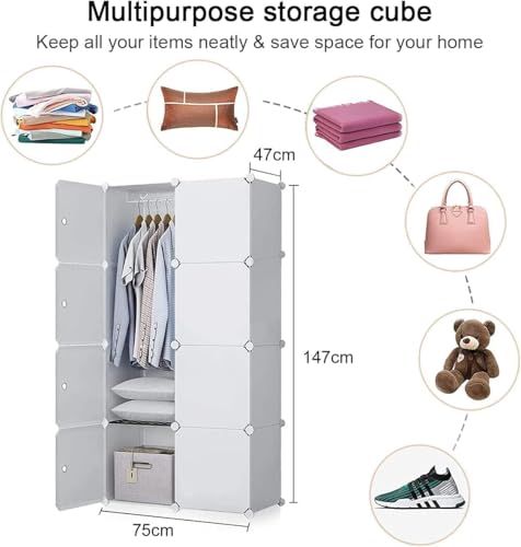 Image of Mevigo 8- Shelf Plastic Wardrobe for Kids and Baby-Cupboard for Clothes, Almirah for Clothes, Baby Collapsible Wardrobe, Multi-Purpose Kids Storage Rack for Home Books,Toy,Living Room -White J4