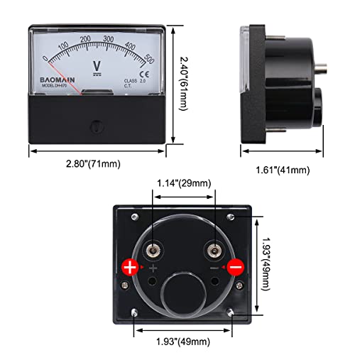 Image of BAOMAIN DH-670 DC 0-500V Class 2.5 Analog Panel Volt Meter