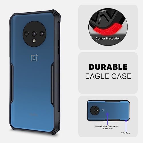 Image of Pikkme OnePlus 7T Back Cover | Crystal Clear Transparent Back | Ultra Hybrid | Full Camera Protection | Raised Edge | Bumper Back Case (Black)