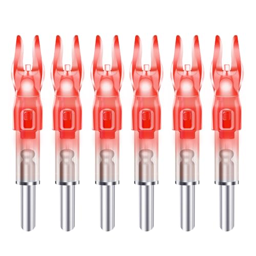 DZHONGD Lighted Nocks for Arrows with .166/G, .204/X, .233/H, .244/S and .246/GT, Archery Lighted nocks (6 Pack)