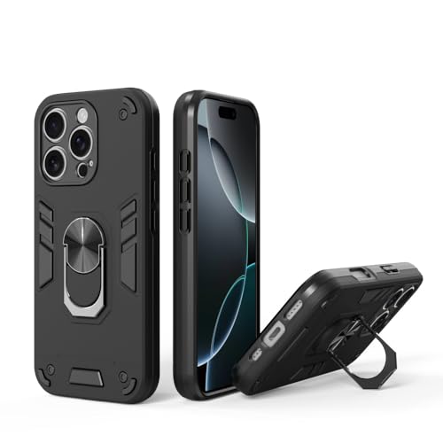 Image of NDCOM for iPhone 16 Pro Case | Premium iPhone 16 Pro Cover for Protection and Style | Shockproof Ring Holder Case Black