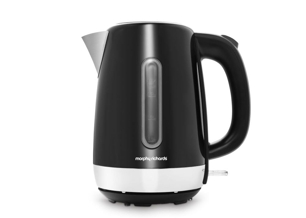 Morphy Richards Equip Jug Kettle, 1.7L, 3Kw Rapid boil, Removeable Limescale Filter, Easy View Water Gauge, Stainless Steel Case, Black, 102783