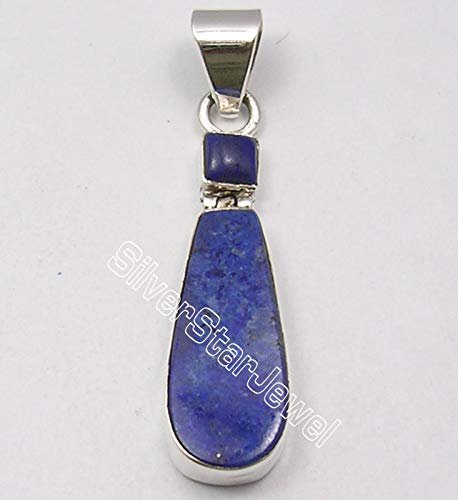 Genuine Lapis Lazuli Necklace Pendant 1.5" 925 Pure Silver Handcrafted Art2