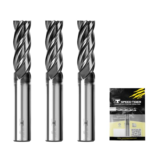 SPEED TIGER EISE 1/8" Carbide Square End Mill - 4 Flutes Milling Bits Set for Alloy Steels, Hardened Steels, Aluminum, Copper, Cast Iron, HRC 50 Deg AlTiN Coating, CNC Router Bits (3pcs)