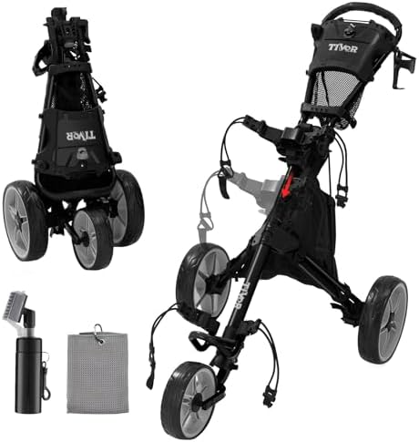 Tivor 3 Wheel Golf Push Cart, Lightweight Push Cart Golf One-Clic...