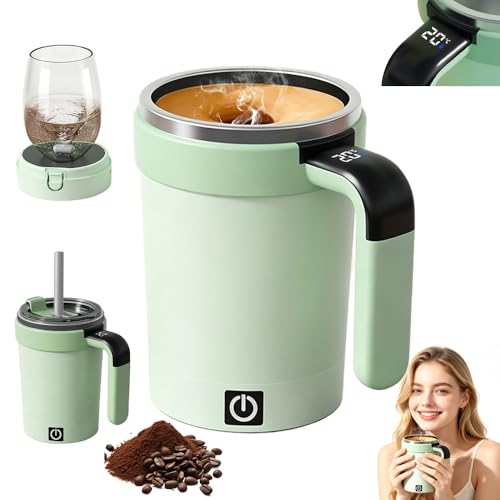 HIULLEN Self Stirring Mug 380ml Rechargeable Auto Magnetic Mug with LED Temperature Display Automatic Mixing Cup with Whisk and Detachable Base for Milk Coffee Protein for Office School Gym Home