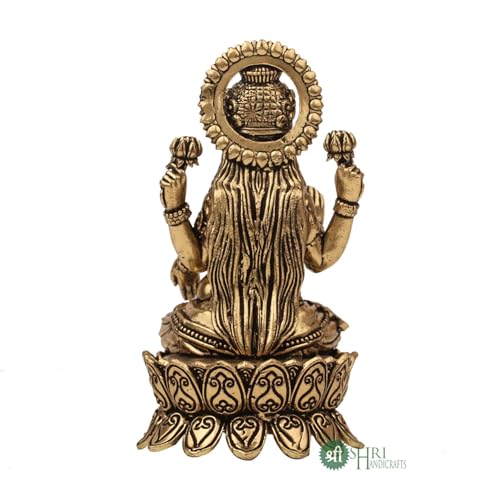 Image of INDICAST Handcrafted Brass Goddess Laxmi Statue for Home Temple | 4 inch Maa Lakshmi Figurine Idol Murti Sacred Symbol of Wealth | Perfect for Rituals & Gifting (Weight 180gm)