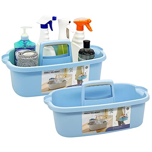 Organizador de plástico multiusos con asa, organizador de ducha, cesta de almacenamiento, portátil, para suministros de baño, productos de limpieza, herramienta debajo del fregadero, amas de casa