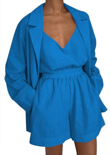 Ensemble blazer devant ouvert et short en lin respirant pour un confort absolu