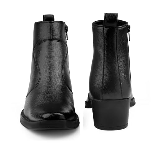 Image of BXXY Men's 5-6 Cm Block Heel Height Increasing Faux Leather Material, Casual Formal Slipon Ankle Boot and Dress Boot