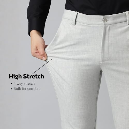 Image of SUBTRACT Men 4 Way Stretch Wrinkle Free Slim Fit Formal Trouser in with 2 Inch Flexible Waistband | Men's Trousers for Office Or Party