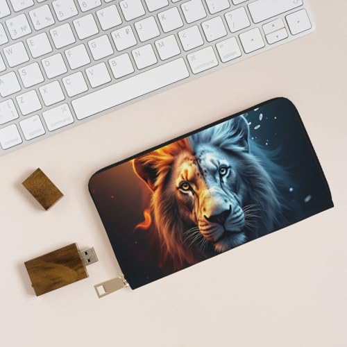 Wallet Women - Abstract Blue Orange Lion Print Leather Wallet for Women with Zipper, Cute Bifold Long Ladies Wallets4