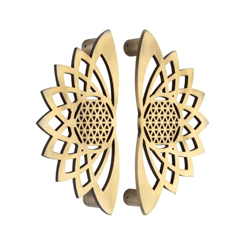 Image of Lotus Door Pull Handle | Traditional Indian Design | Stainless Steel SS 304 | Brass Antique Finish | Pooja Door, Home & Outdoor Decor (6 Inch)