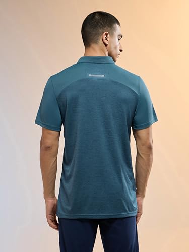 Image of TECHNOSPORT Men Polyester Self Design Polo Neck Half Sleeve T-Shirt with UPF50+, Double Cool for Gym, Sports and Regular Use