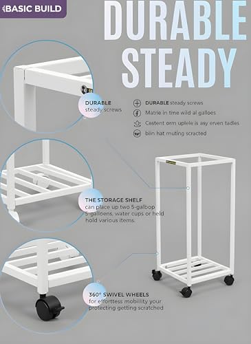 Image of 2-Tier Metal Water Dispenser Stand with Lockable Wheels ? Heavy-Duty Frame Cart for 20?25L Bottles, Cans & Jars | Multifunctional Kitchen & Home Storage and Mobility Solution (White)