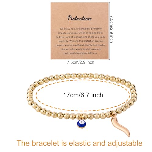 Evil Eye Bracelets for Women, Gold Stainless Steel Beaded Protection Bracelet With Italian Horns Charm Dainty Trendy Animal Elastic Jewelry Gifts for Women Accessories2
