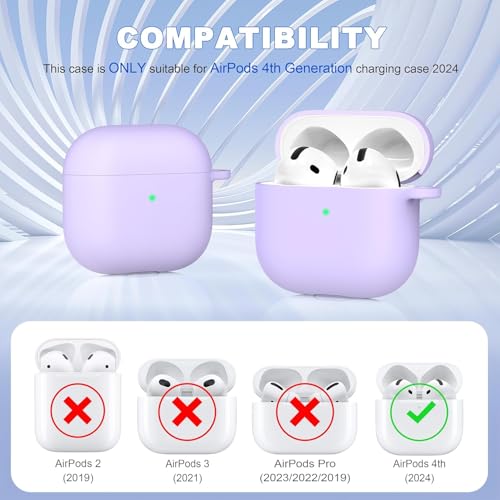 Image of Meyaar for Apple AirPods 4 ​​​​​​​Case Cover with Keychain, Soft Skin Silicone Case Cover, Full Protective Case Cover Compatible with Apple AirPods 4 Case 2024 (Lilac)