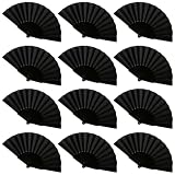 Gionforsy 12pcs Clap Fabric Folding Chinese Tai Chi Fan Set Decorative Folding Hand Fan for Festival Dance Party (Black)