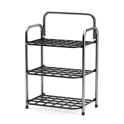 Image of Hemu Shoe Rack Durable Plastic & Metal Shoe Rack - 3-Tier Stackable Organizer for Home, Closet & Entryway, Holds Up to 9 Pairs of Shoes, Easy Assembly, Space-Saving Design (3 Layer)