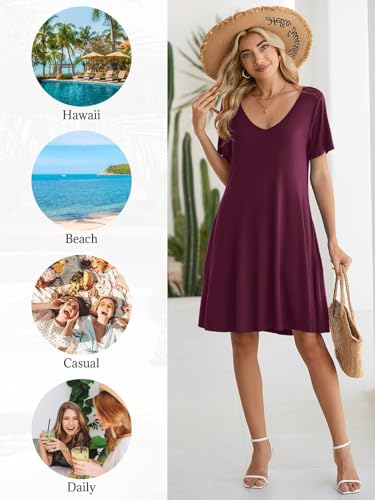 Image of BELAROI Women Casual Summer Dresses Loose Tshirt Beach Sundress V Neck Plus Size Swing Tunic Pockets