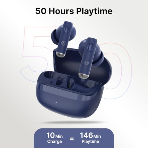 Image of pTron Bassbuds Encore in-Ear TWS Ear Buds w / 50Hrs Playtime, Custom EQ, Mobile App, 13mm Drivers, Pristine Sound, BTv6.0 Headphones, Touch Control, Voice Assistant, Type C Charging & IPX4 (Blue)